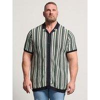 Badrhino Knitted Zig Zag Short Sleeve Shirt - Green
