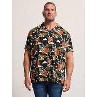 Badrhino Crane Japanese Printed Short Sleeve Shirt - Black