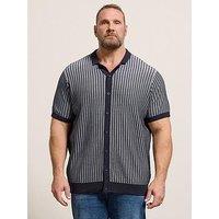 Badrhino Knitted Fine Stripe Short Sleeve Shirt - Blue