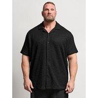 Badrhino Textured Short Sleeve Revere Shirt - Black