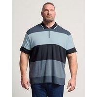 Badrhino Striped Zip Polo Shirt - Blue