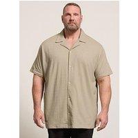 Badrhino Revere Neck Slub Short Sleeve Shirt - Natural