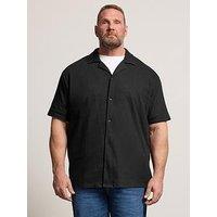 Badrhino Revere Neck Slub Short Sleeve Shirt - Black