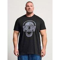 Badrhino Skull Headphones Longline T-Shirt - Black