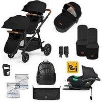 Ickle Bubba Virgo Growing Family 14 Piece Travel System With I-Size Cirrus Car Seat & Isofix Base - Black / Black / Tan