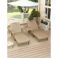 Outsunny Set 2 Sun Lounger- Natural