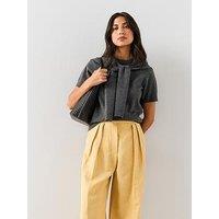 The Very Collection Short Sleeve Scarf Knitted Top With Wool - Grey