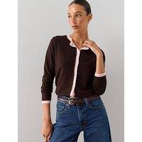 The Very Collection Crew Neck Double Layer Cardigan With Wool - Chocolate