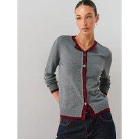 The Very Collection Crew Neck Double Layer Cardigan With Wool - Grey