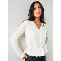 The Very Collection V Neck Tie Waist Pointelle Cardigan With Wool - Cream