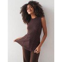 The Very Collection Crew Neck Cable Stitch Peplum Knitted Top - Chocolate