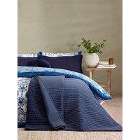 Catherine Lansfield Velvet Pinsonic Quilted Bedspread Navy Blue