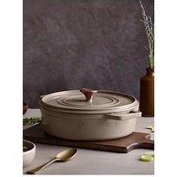 Barbary & Oak Nattura 28Cm Shallow Cast Iron Casserole Pot With Lid, Cashmere