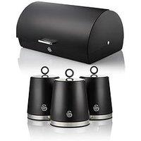 Swan Serenity 4 Piece Roll Top Bread Bin And Canister Set, Not Slip, Black