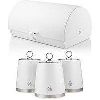 Swan Serenity 4 Piece Roll Top Bread Bin And Canister Set, Not Slip, White