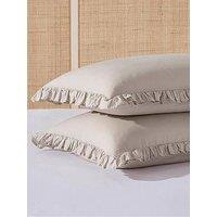 Dusk Pair Of Marion Ruffle Edge Oxford Pillowcases - Washed Cotton - Sand