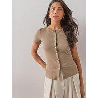 The Very Collection Popper Front Ribbed T-Shirt - Neutral