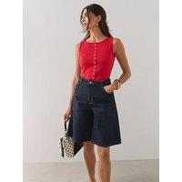 The Very Collection Button Thru Ribbed Tank Top - Red