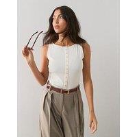 The Very Collection Button Thru Ribbed Tank Top - Cream