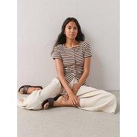 The Very Collection Stripe Popper Front Ribbed T-Shirt - Pink