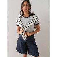 The Very Collection Contrast Cuff Ribbed Fitted T-Shirt - Grey