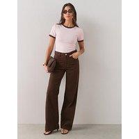 The Very Collection Contrast Cuff Ribbed Fitted T-Shirt - Pink