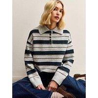 New Look Relaxed Fit Striped Long Sleeve Collared Jumper - Grey