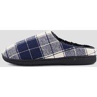 The Very Collection Check Fleece Lined Mule Slippers - Navy