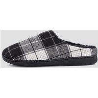 The Very Collection Check Fleece Lined Mule Slippers - Monochrome