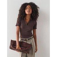 The Very Collection Textured Short Sleeve Polo Tee - Brown