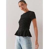 The Very Collection Ruched Side Peplum Top - Black