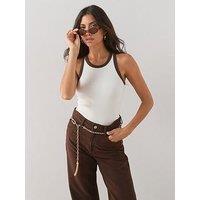 The Very Collection Racer Rib Vest Contrast-Ecru