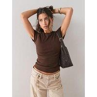 The Very Collection Raglan Sleeve Ribbed T-Shirt - Brown