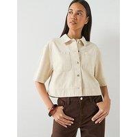 Only Cleo-Maisa Short Sleeve Cropped Shirt - Cream