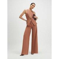 River Island Short Collarless Asymmetric Jumpsuit - Brown