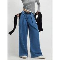 River Island Arden Belted Pleated Wide Leg - Blue