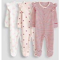 The Very Collection Baby Girl 3 Pack Frill Shoulder Sleepsuits - Red