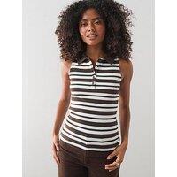 The Very Collection Stripe Ribbed Sleeveless Polo - Brown