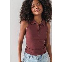 The Very Collection Ribbed Sleeveless Polo - Brown