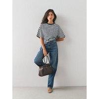 The Very Collection Heavyweight Stripe Batwing Top - Navy Stripe Blue