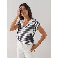 The Very Collection Striped V-Neck T-Shirt - Navy