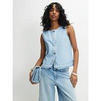 River Island Button Shell Top Turn Down Hem - Blue