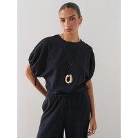 The Very Collection Textured Drawcord T-Shirt Co-Ord - Navy