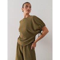 The Very Collection Textured Drawcord T-Shirt Co-Ord - Khaki