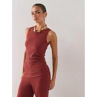 The Very Collection Ribbed Ruched Side Top Co-Ord- Rust