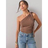 The Very Collection Knot One Shoulder Top Co-Ord - Brown