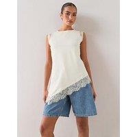 The Very Collection Lace Trim Longline Asymmetric Top - Yellow