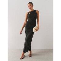 The Very Collection Gold Trim Ruched Midi Dress- Black