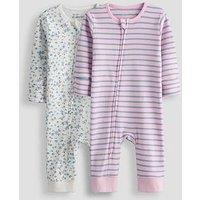 The Very Collection Baby Girl 2 Pack Ditsy Zip Through Sleepsuit - Blue