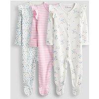 The Very Collection Baby Girl 3 Pack Ditsy Print Frill Shoulder Sleepsuits - Blue/Pink